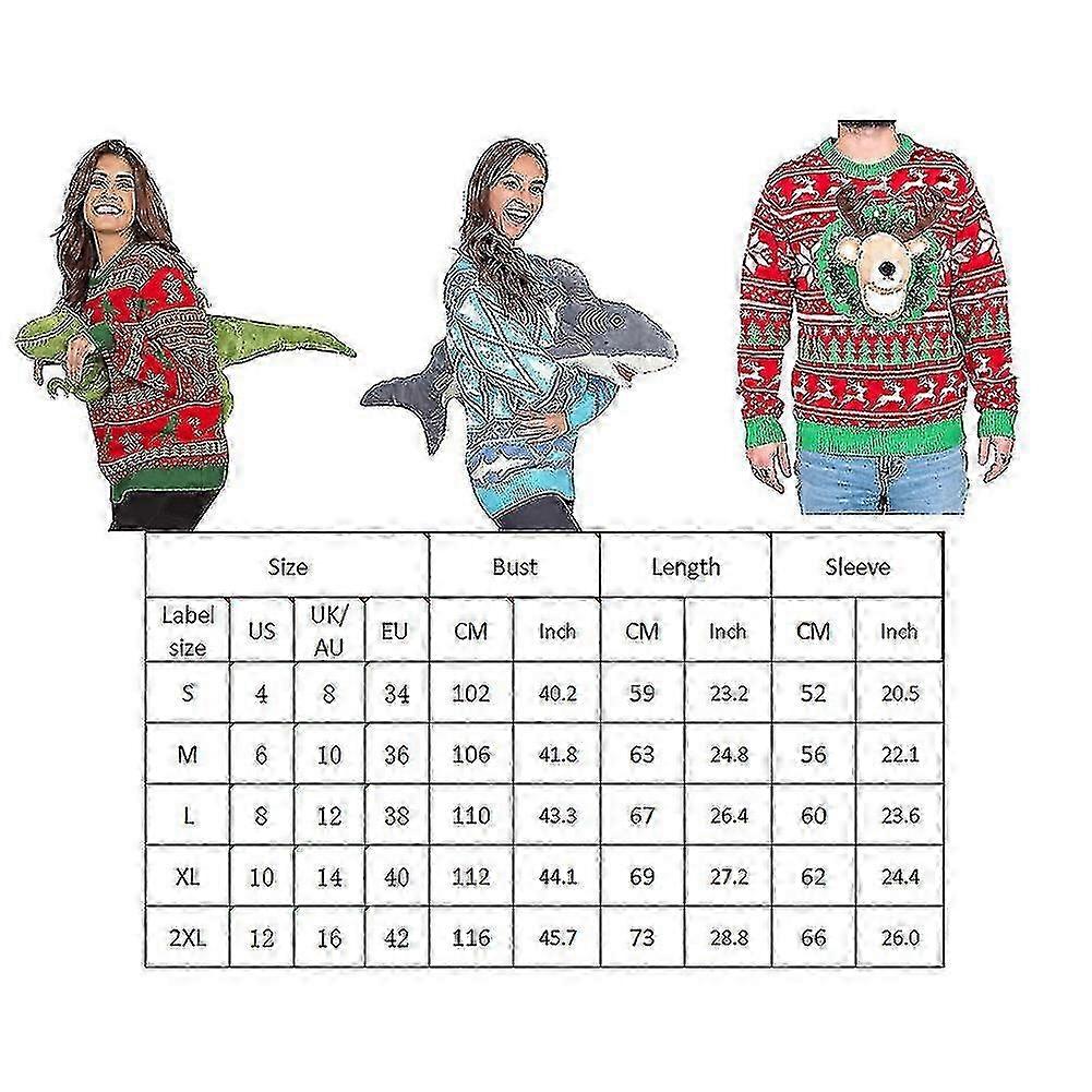 Unisex Ugly Christmas Sweater with 3D Cute Dinosaur Doll Pullover Design - Perfect for Men and Women at Holiday Parties