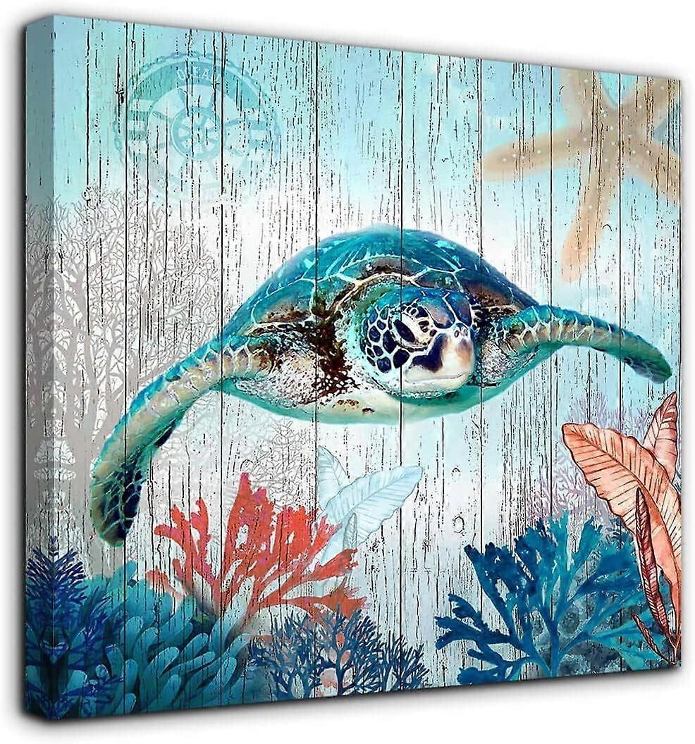 Sea Turtle Canvas Wall Art Ocean Beach Coast Theme Canvas Pi-yezhiaaa401