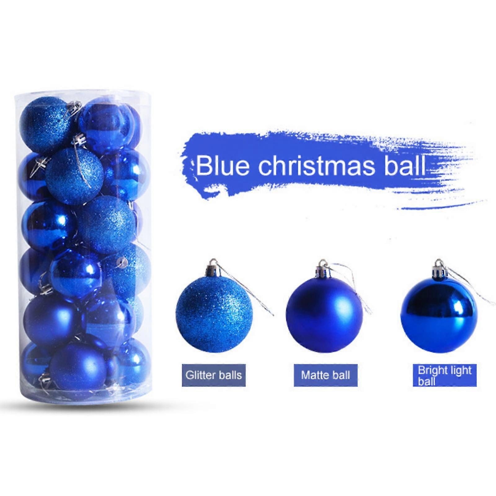 24Pcs Christmas Balls Assorted Pack, Thickened Shatterproof Sphere Electroplated Xmas Tree Hanging Ball Pendants Xmas Balls blue 8cm