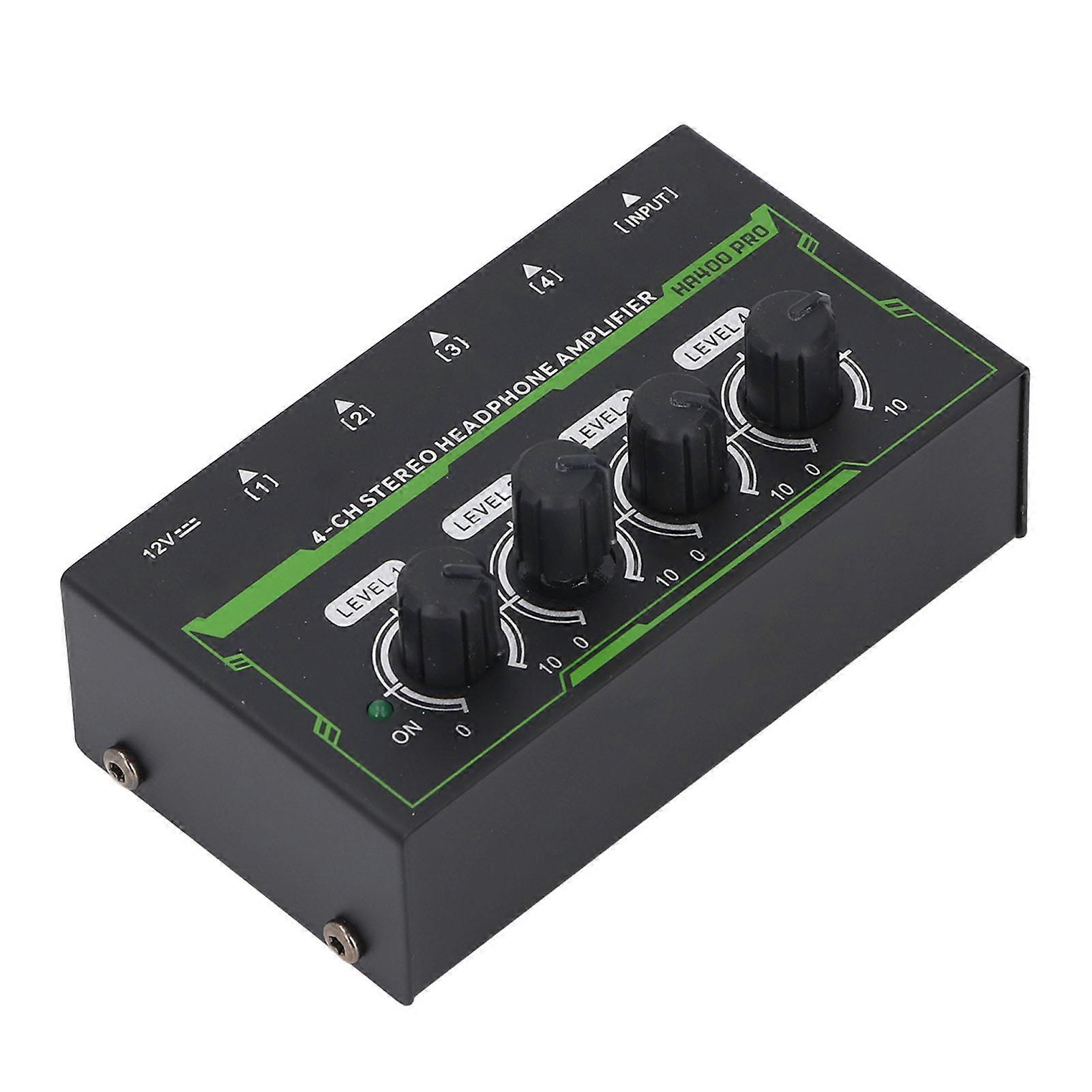 4 Channel Headphone Amplifier Low Noise Stereo Headphone Splitter Mixing Console for Recording Studio 6.35mm Output EU Plug 