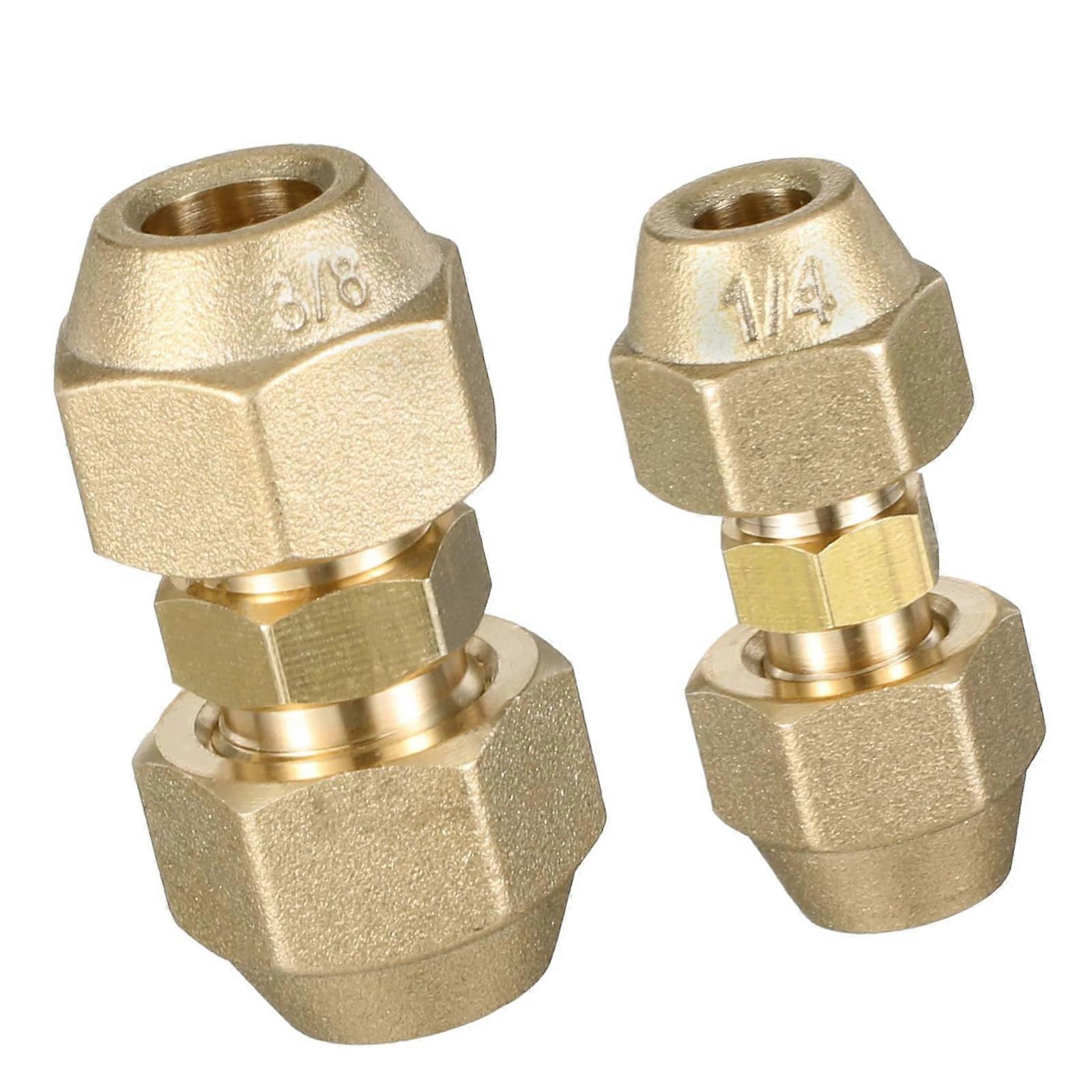 2Pcs Brass Pipe Fitting Connector Coupler 3/8Inch and 1/4Inch Double Nipple Air Conditioning Fitting Tool Part Enduring Multicolor