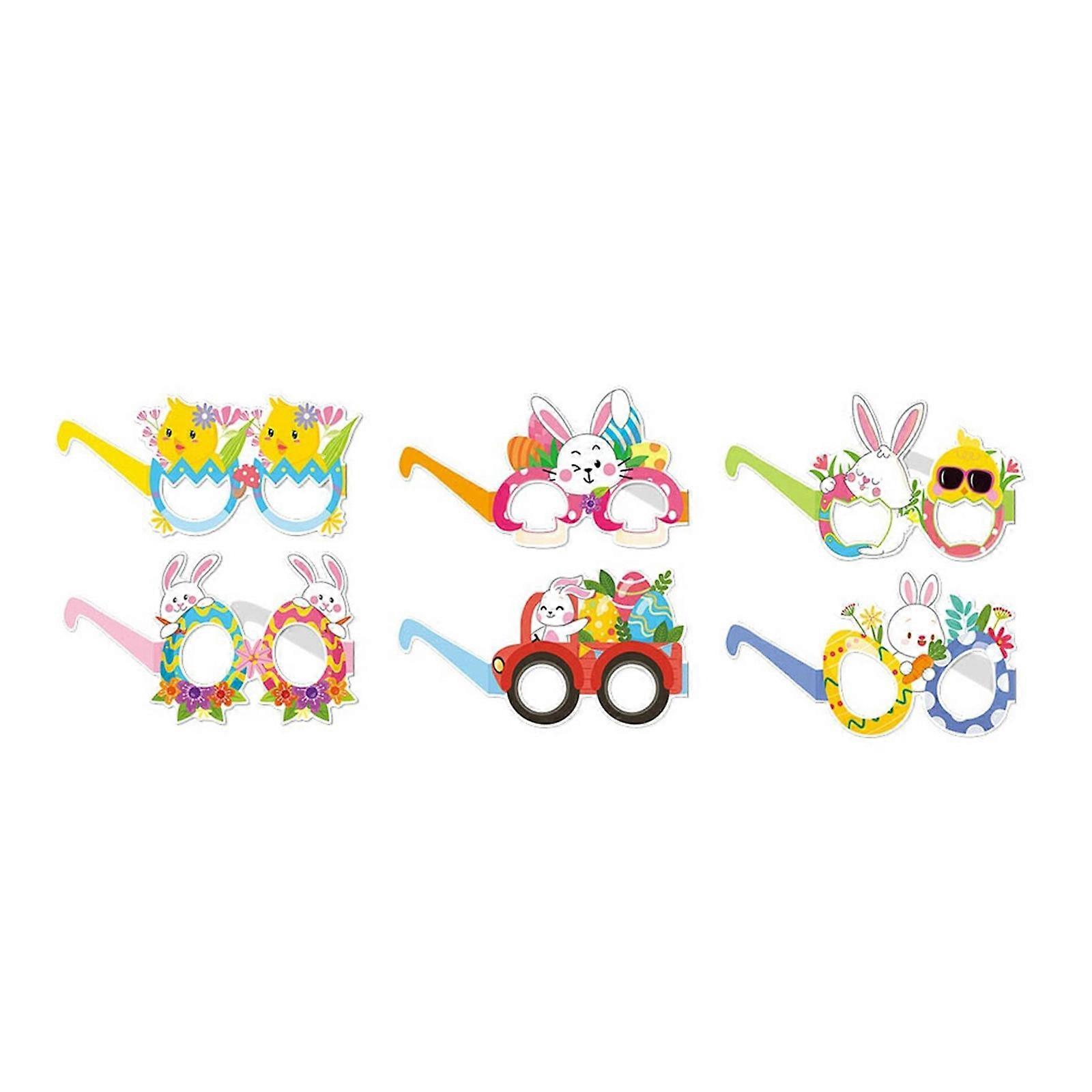 6pcs Easters Photo Booth Props 3D Paper Glasses Handmade Eyeglasses for Holiday Parties Use Social Event Decorations Multicolor