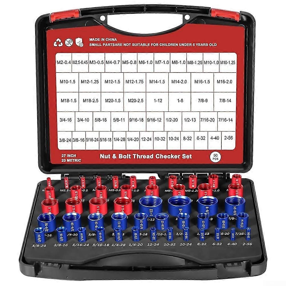 Nut and Bolt Thread Gauge Set 50 Piece With SAE and Metric Thread Sizes Portable Organizer For Field Conditions