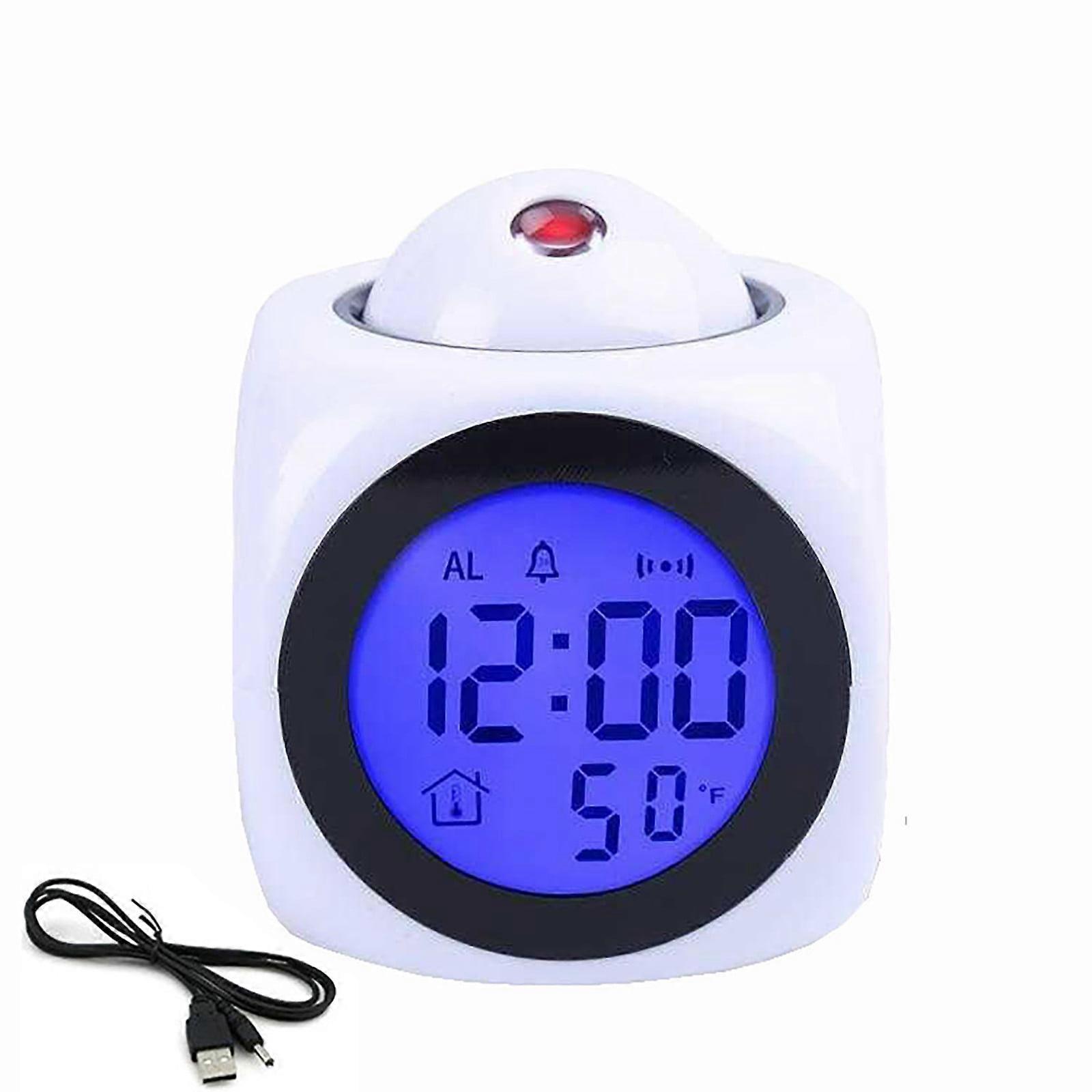YOBOLK Digital Alarm Clock with Weather Station, LCD Wall Projection, Temperature Display, Colorful LED - Compatible with Home Kitchen Decor