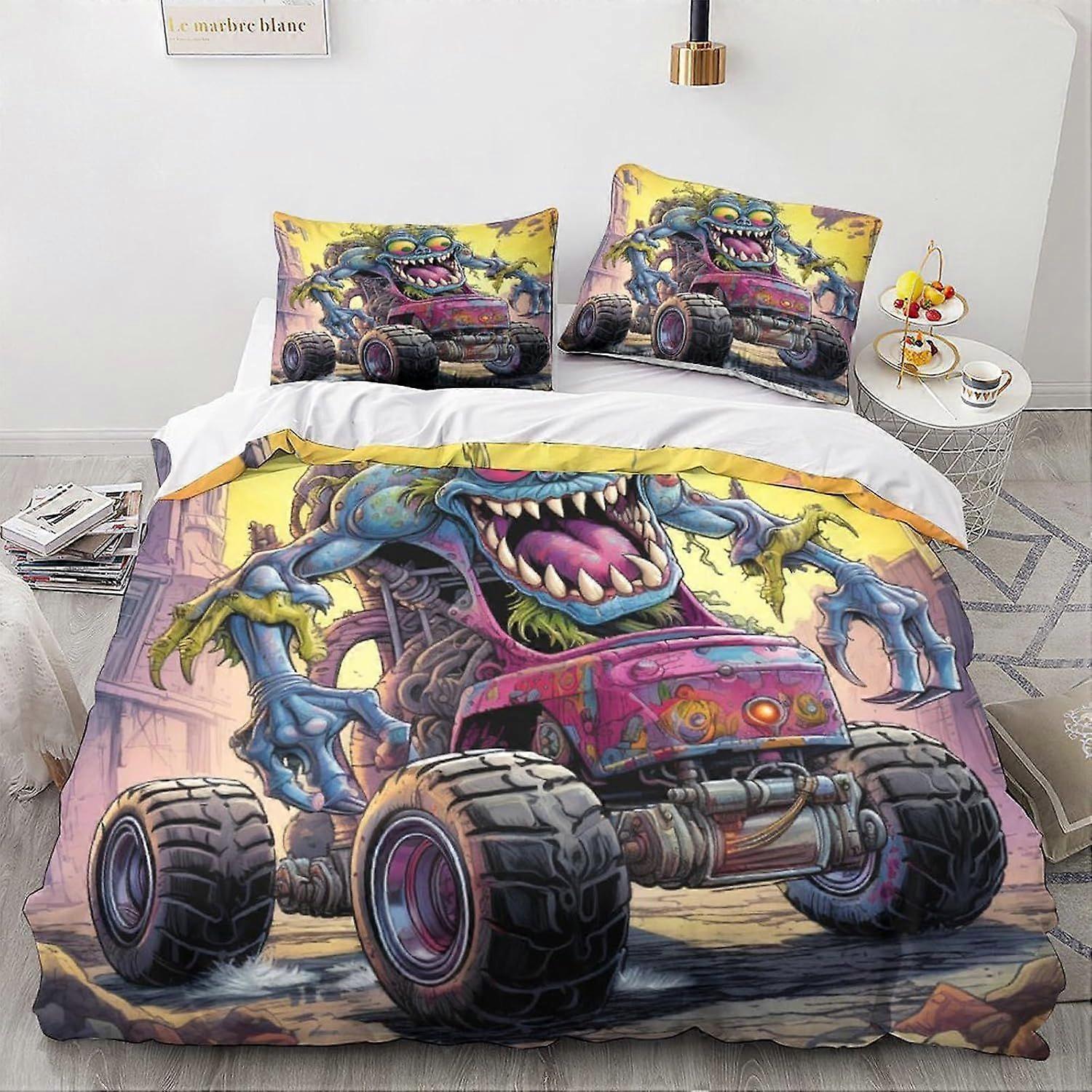 غطاء لحاف الوحش ، مجموعة مفروشات كرتونية للأطفال والمراهقين والبالغين ، غطاء لحاف السيارة القديم ، غطاء لحاف على غرار الشباب ديكور غرفة نوم خفيف الوزن
