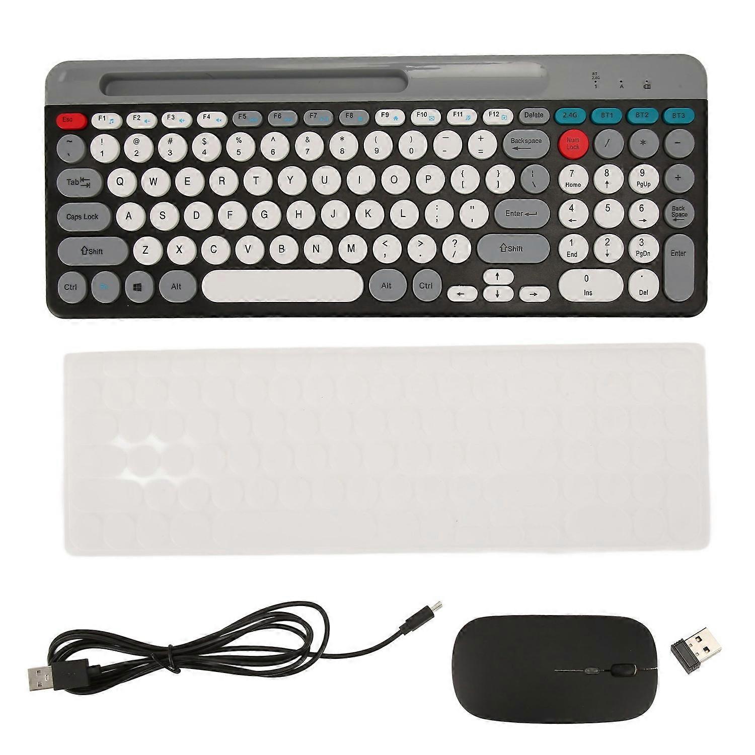 Wireless Keyboard Mouse Set Rechargeable Retro Style 2.4G Wireless Bluetooth Keyboard Mouse Set Blac
