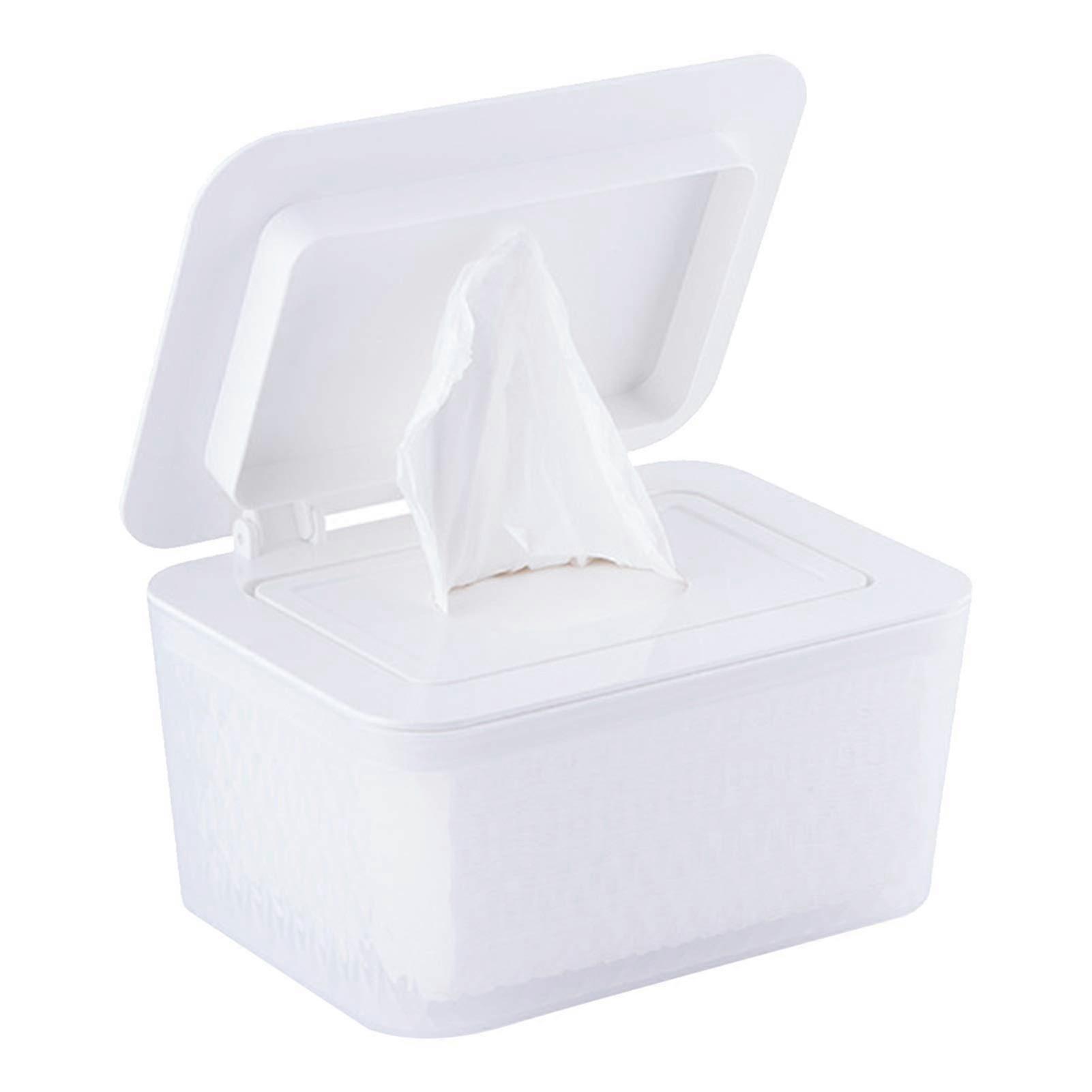 Tissue Box Wet Wipes Dispenser with Lid Dustproof Storage Case for Home Office (White)