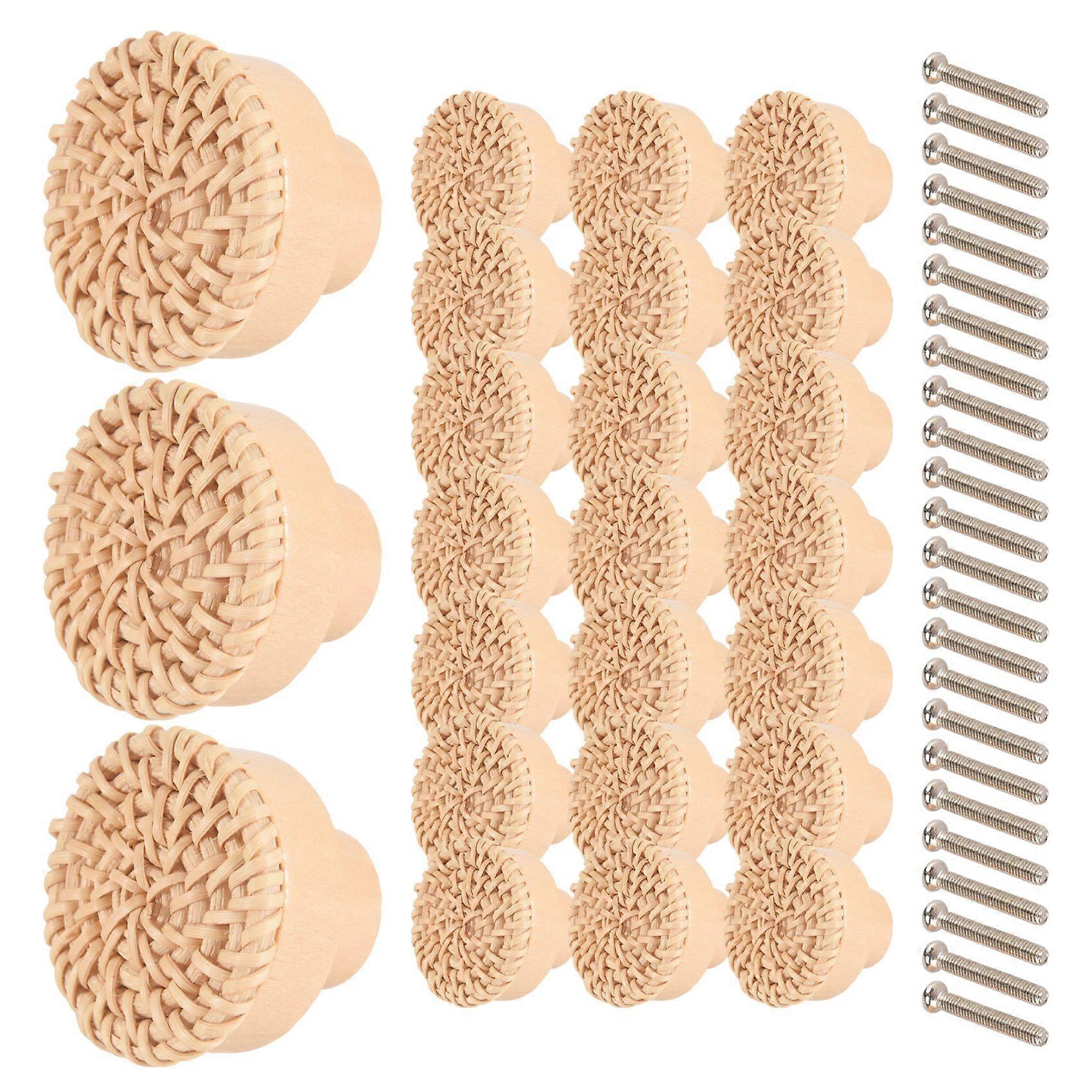 24Pcs Boho Rattan Dresser Knobs Round Wooden Drawer Knobs Cabinets Dresser Handles Hardware Pulls Cabinet Knobs