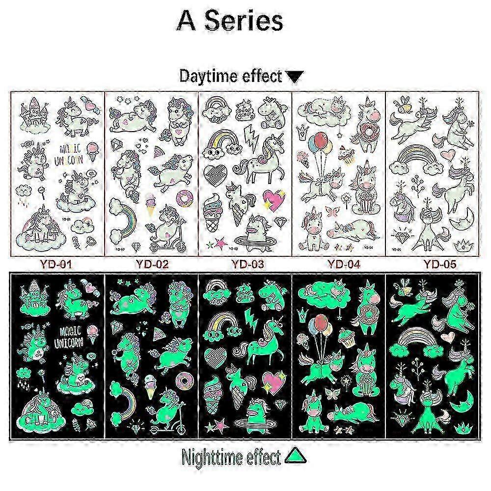 w Glow In The UV Temporary Tattoos,Unicorn A