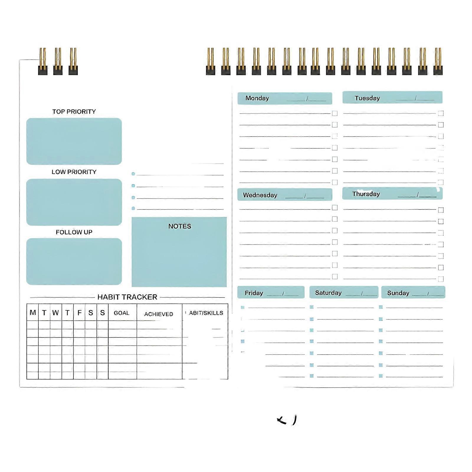 YiFudd Weekly Planner Note Pad A4 Coil Tearable Schedule Weekly Planner