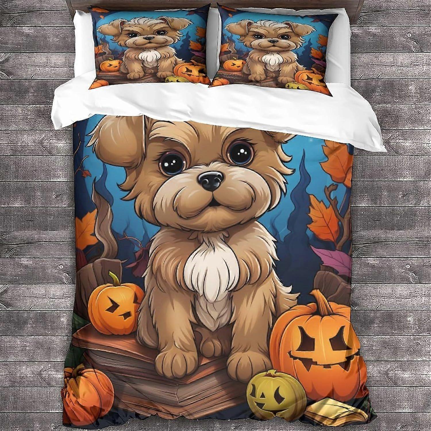 LikeEj Påslakan för hundar 3D Djurmönster Printe Sängkläder Halloween Täcke Påslakan Set, Mjuk Mikrofiber Dubbel