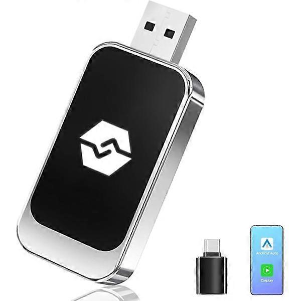 2-in-1 Wireless CarPlay Adapter for CarPlay/Android Auto, compatible with iPhone iOS 10 and Android 11+