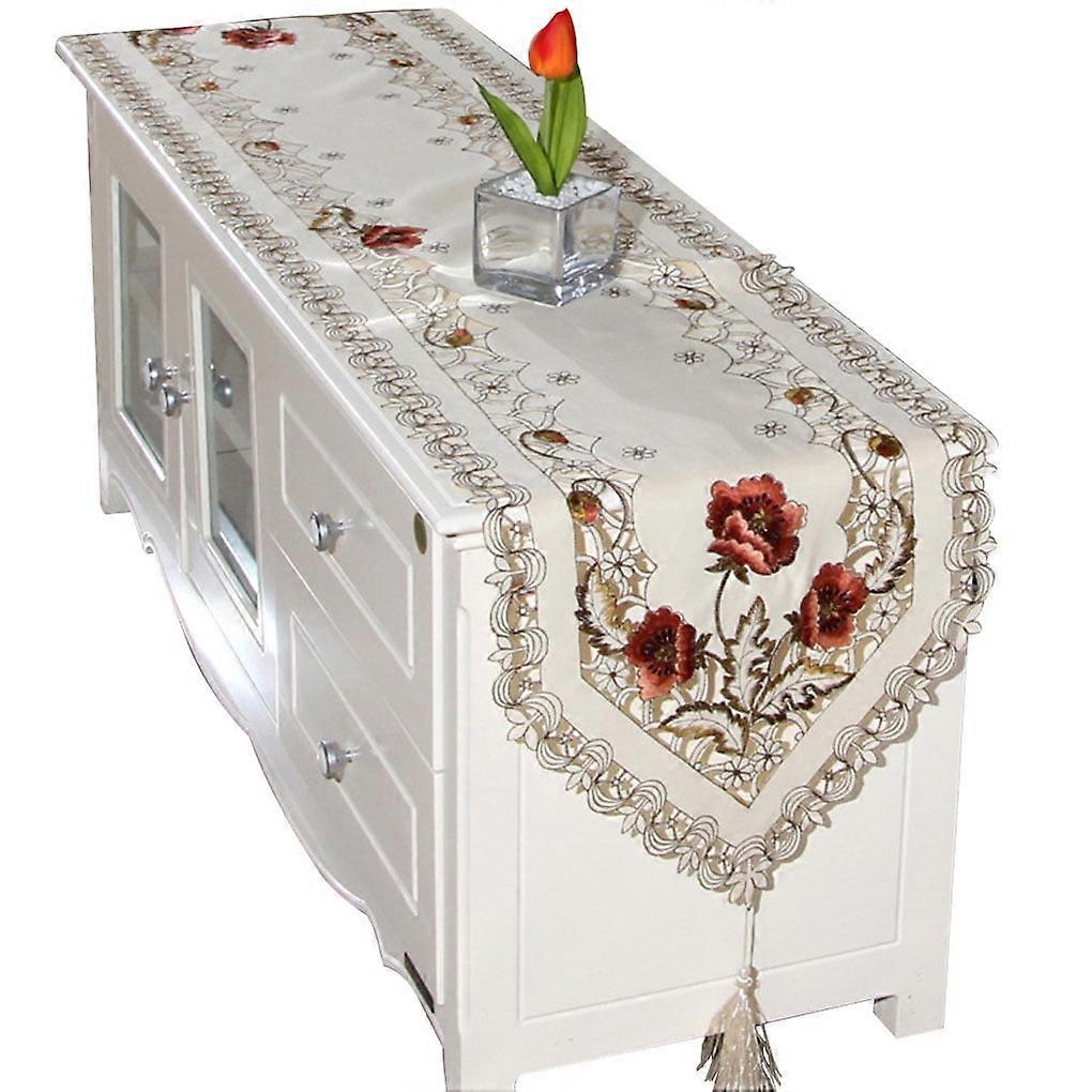 Jygee Table Runner Embroidery Flower Tablecloth