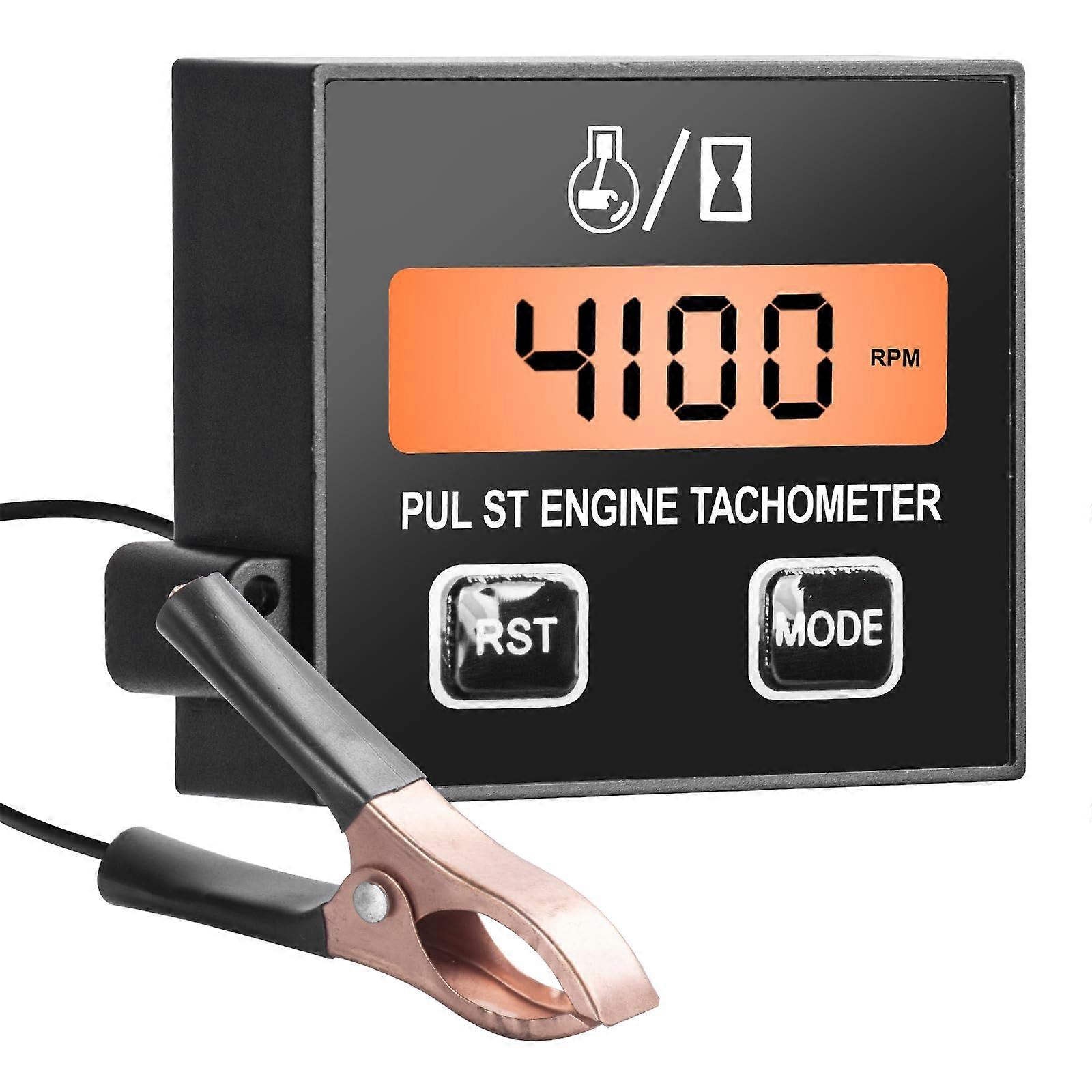 Digital Engine Tachometer with Hour Meter and Orange Backlight for Small 2 and 4 Stroke Engines