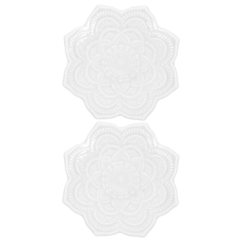 Irregular Ceramic Mandala Flower Jewelry Tray for Jewelry 2Pcs White Material
