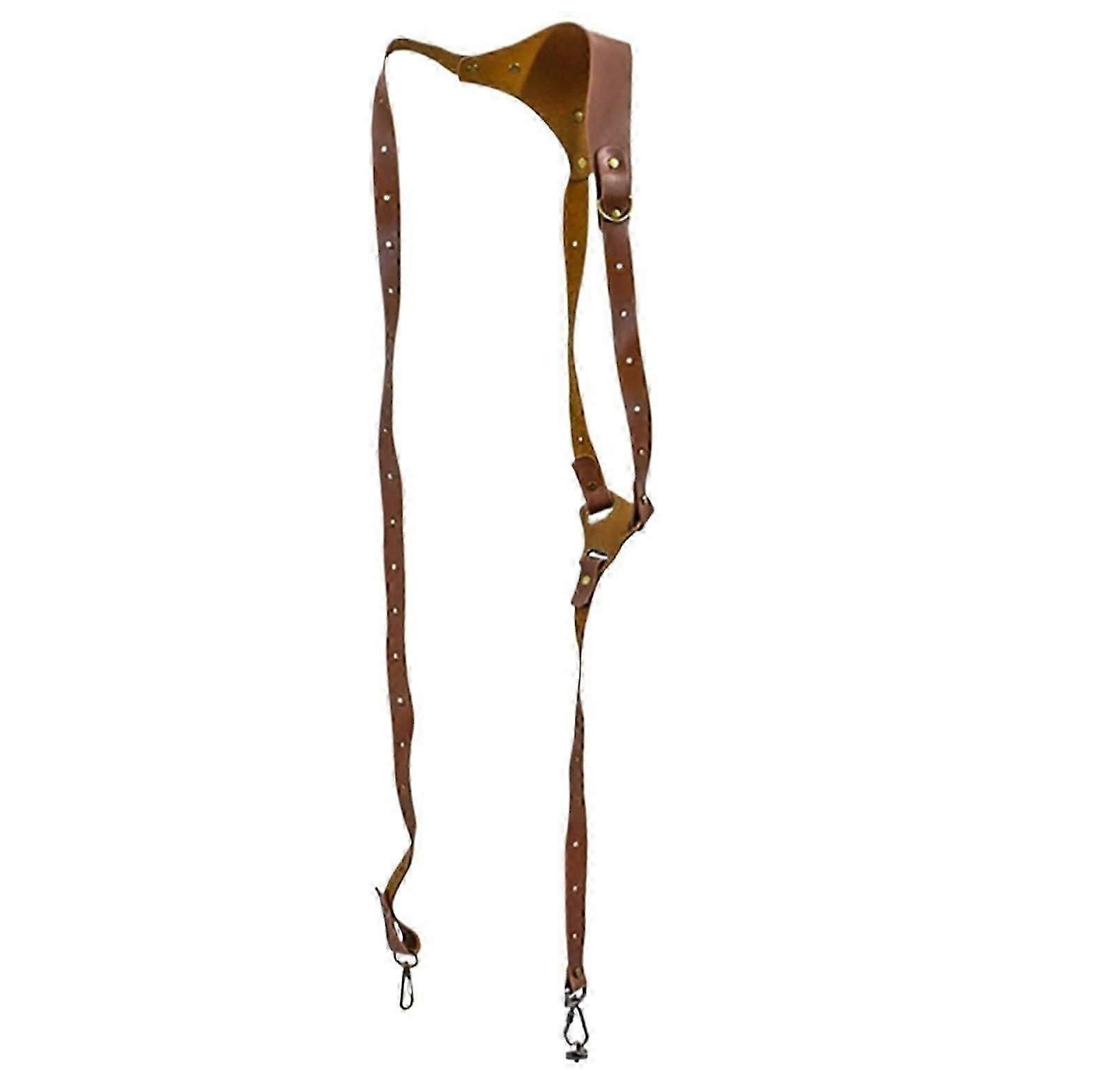 Double Camera Strap Leather Shoulder Strap, Travel Camera Strap, Adjustable For Single Or Double Shoulder, Brown Left