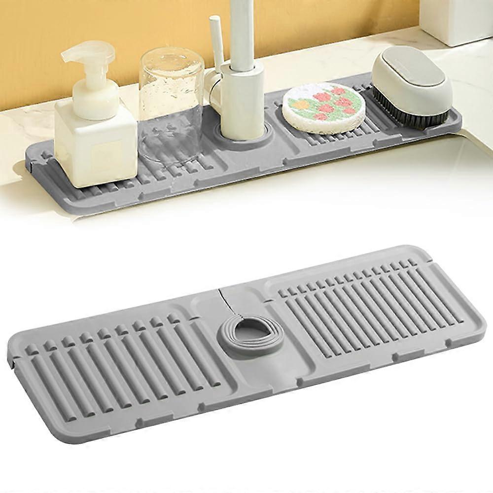 Kitchen Sink Splash Guard Silicone Faucet Mat with Fast Drainage, Foldable Sink Protector Gray