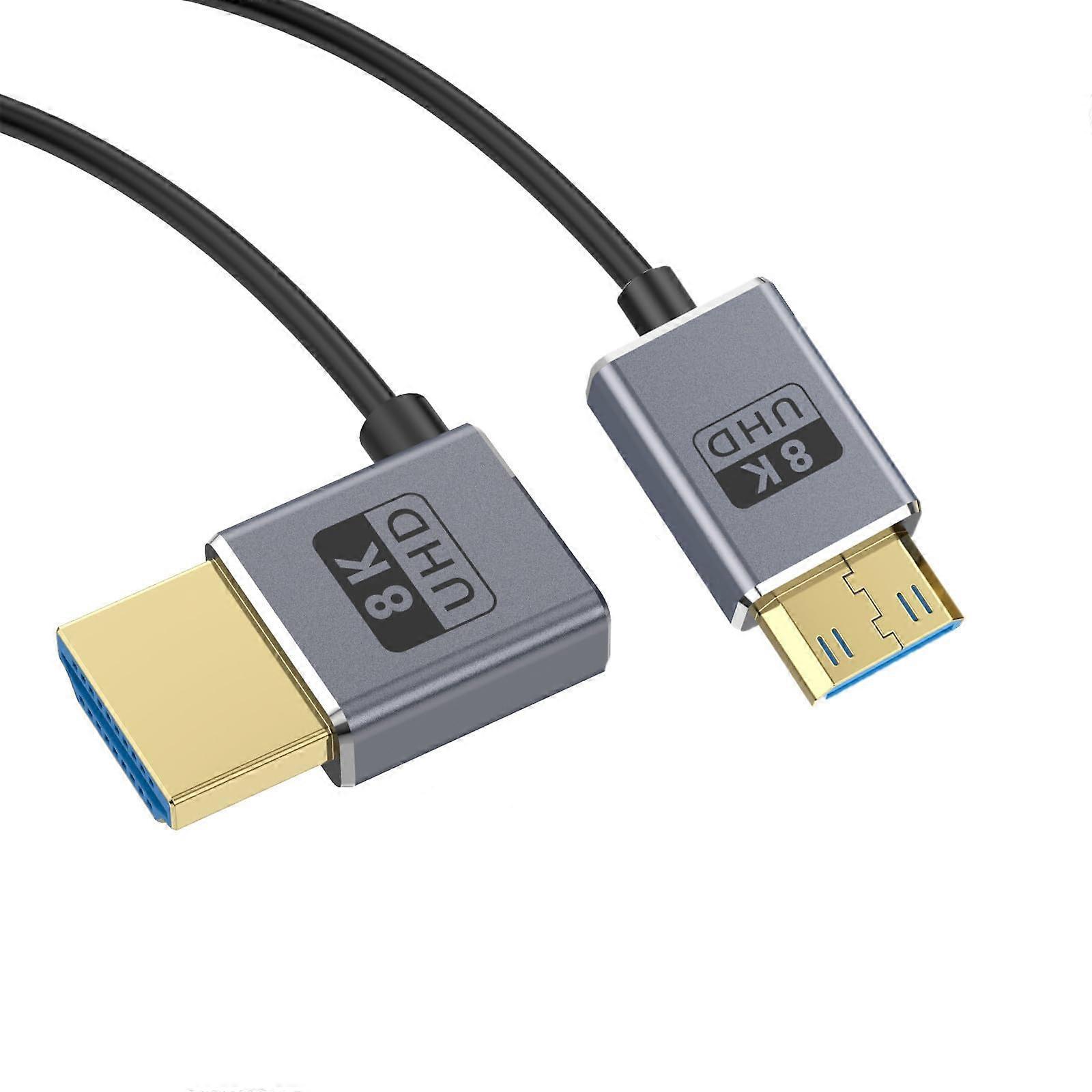 Coaxial Thin Wire OD2.5mm Digital Camera HDTV Video Cord Version 2.1 8K@60Hz 48Gbps Transmission Bend Left 120cm