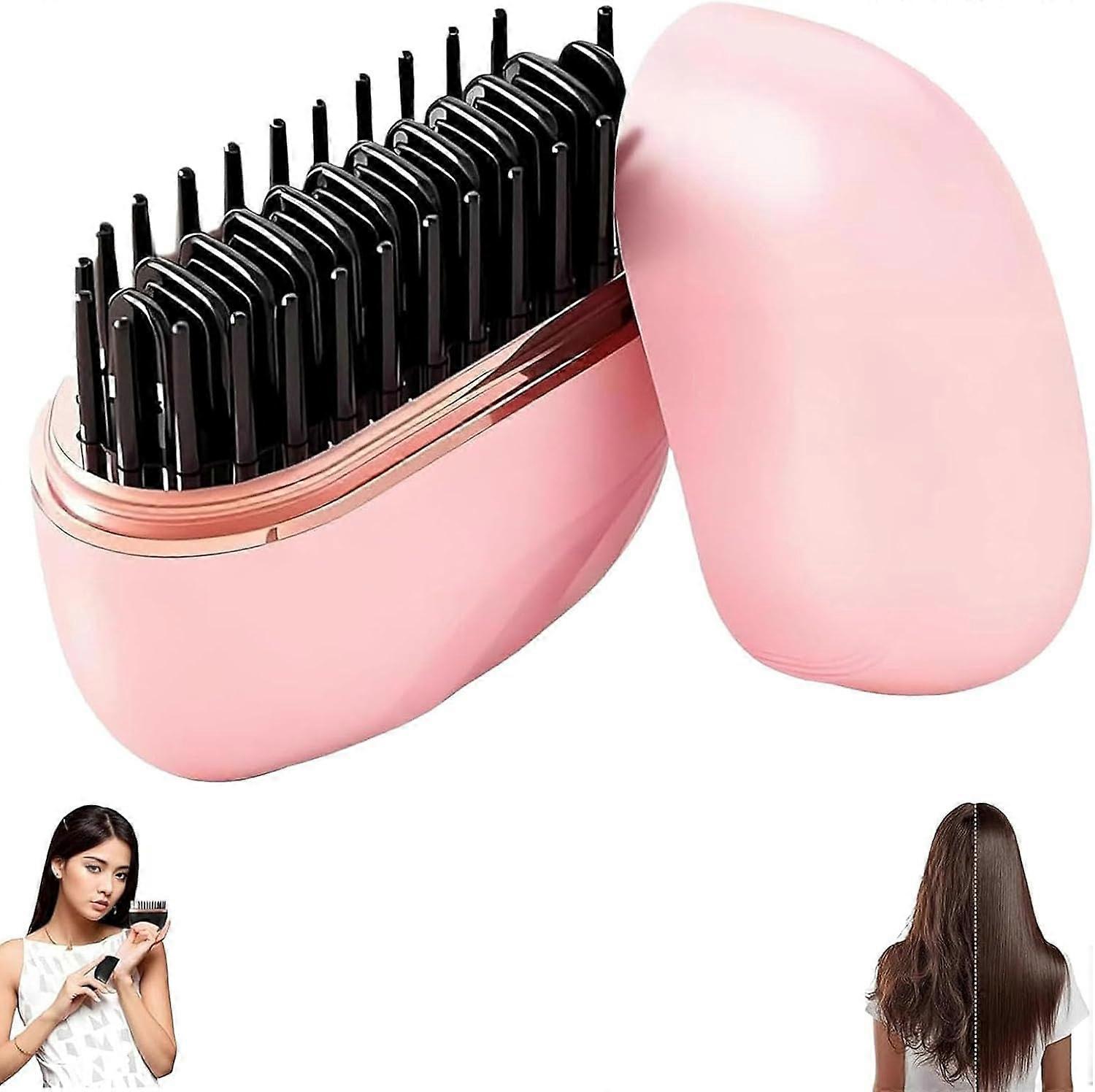 Hair Straightener Brush Cordless Rechargeable 3Speed Control 2 in 1 Styling for Travel Black Pink