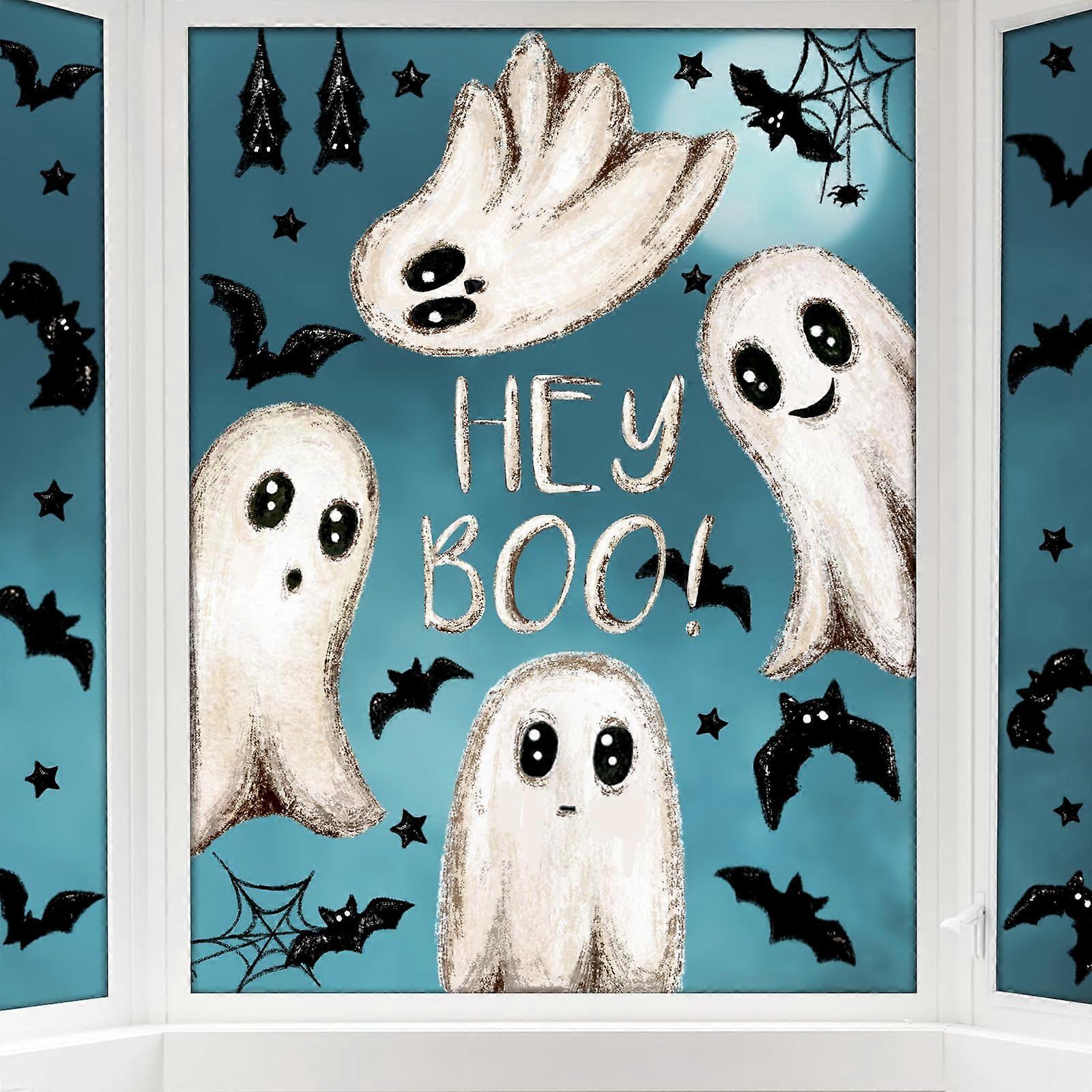 6 Sheets Halloween Window Clings and Decals with Ghosts and Bats, DoubleSided Reusable Decor