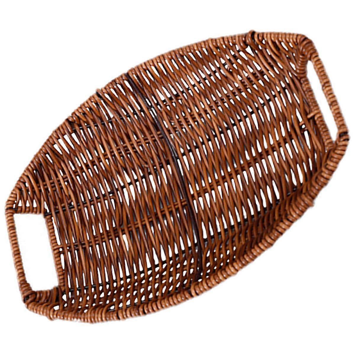 Rattan Fruit Basket Oval Woven Bread Tray Multipurpose Kitchen Countertop Organizer Durable Rustic Style