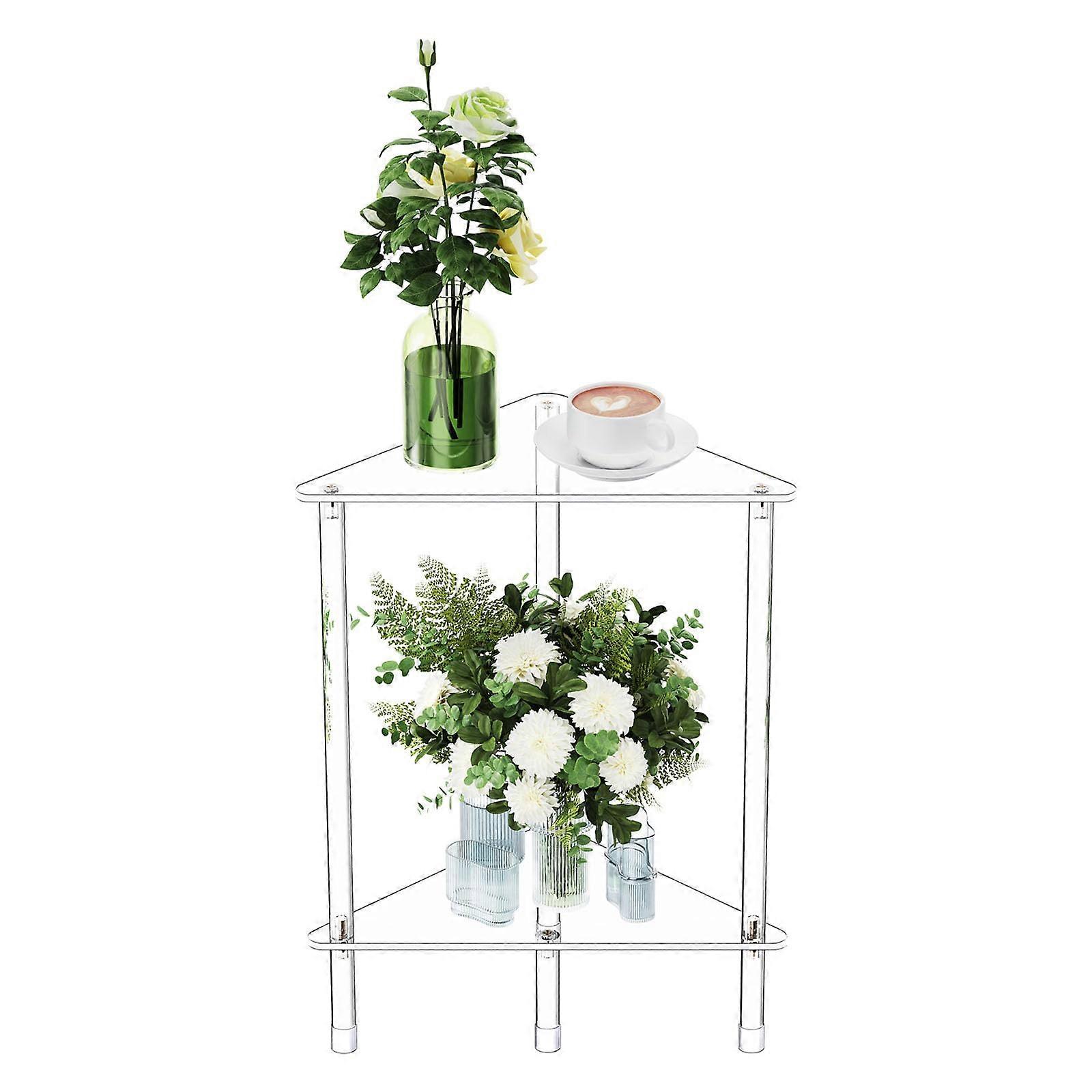 Clear Acrylic Triangle Corner Side Table with 2Tier Storage for Small Space Living Room