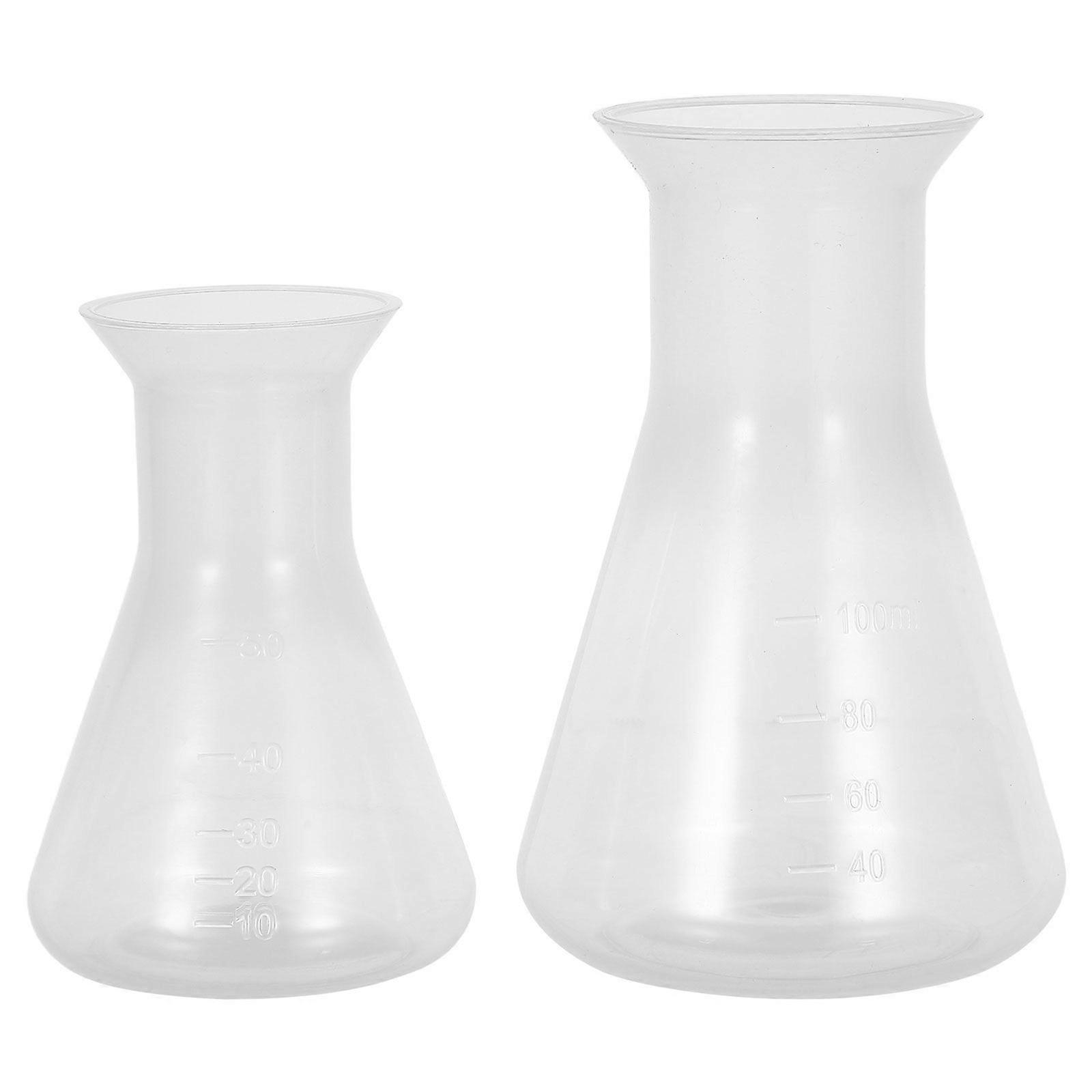 2pcs Chemistry Beakers: 50ml/100ml Plastic Science Lab Beaker For Elementary Science - Reusable Plastic Flasks With Measuring Scale