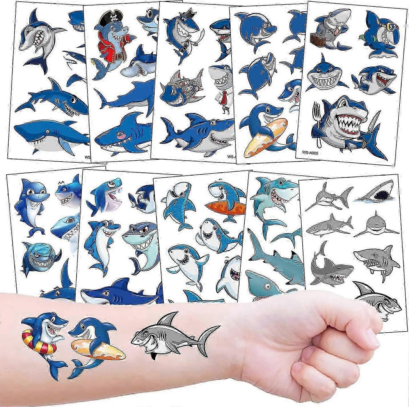 Shark Kids Tattoos, 10 Sheets Temporary Tattoo