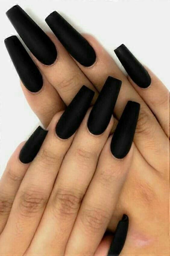 Matte Black Coffin Press on Nails Set with Glue, Medium Full Cover Acrylic False Nails Kit