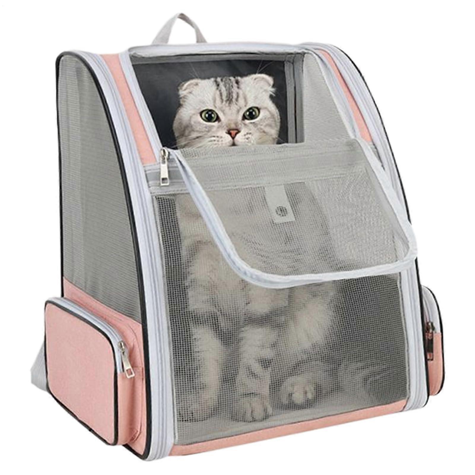 Pet Travel Backpack with Large Opening Skylight, Safety Lock, NonSlip Base for Small Medium Pets Pink