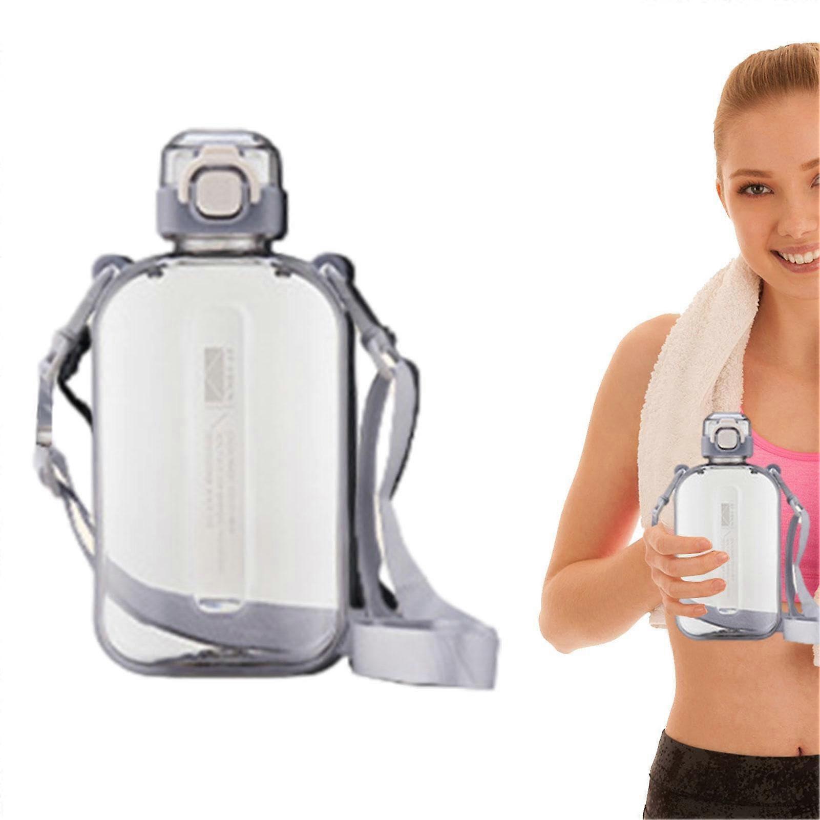 750ml Reusable Water Bottle Leakproof Large Capacity with Shoulder Strap Transparent Flat Design