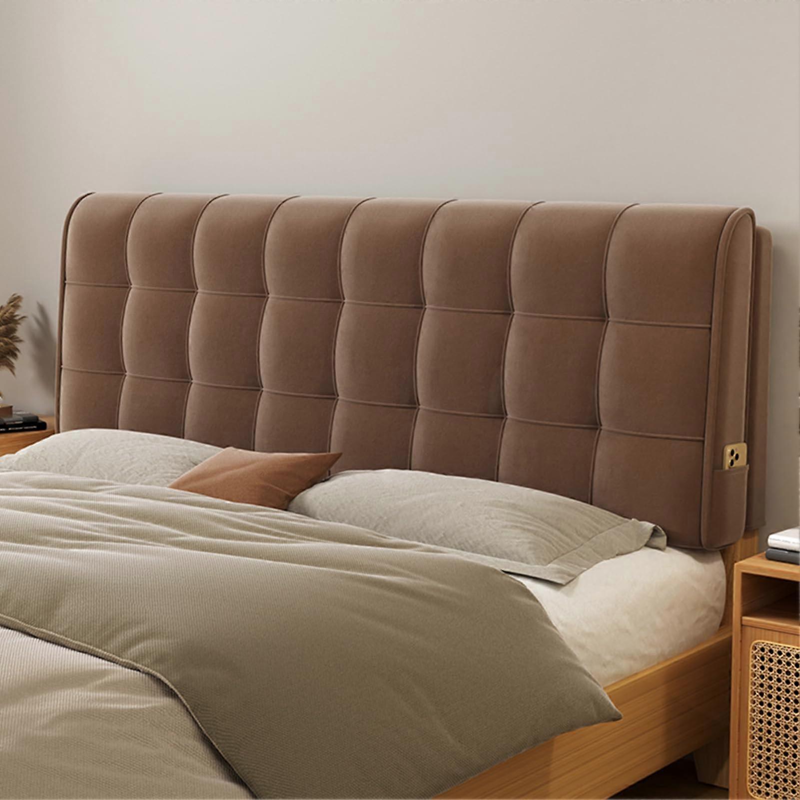 Headboard Pillow with Side Pockets, Large Bed Backrest Cushion for Reading, Breathable Fleece