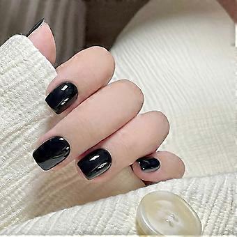 Black Press On Nails Short Square Natural Look Acrylic False Nail Kit with Glue and Adhesive Tabs