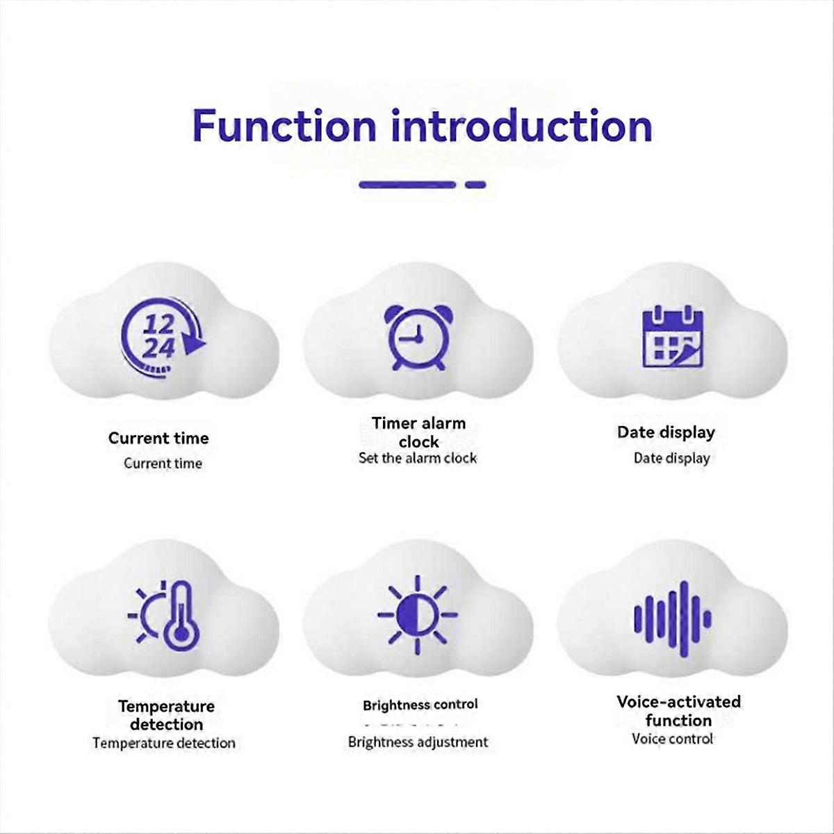 Alarm Clock Cloud Clock Bedside Snooze LED Voice Digital USB Clock B