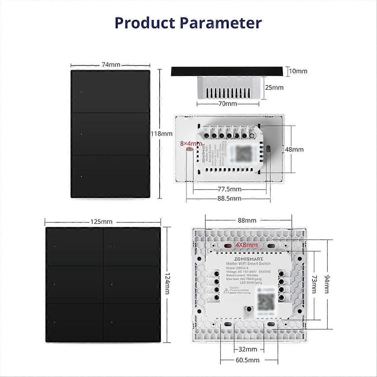 Matter WiFi Smart Switch for APP 3 Gangs