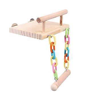 Vogelspeeltje om op te kauwen met standaard en zitstok, beige houten speeltje voor kleine vogels, 1 stuk