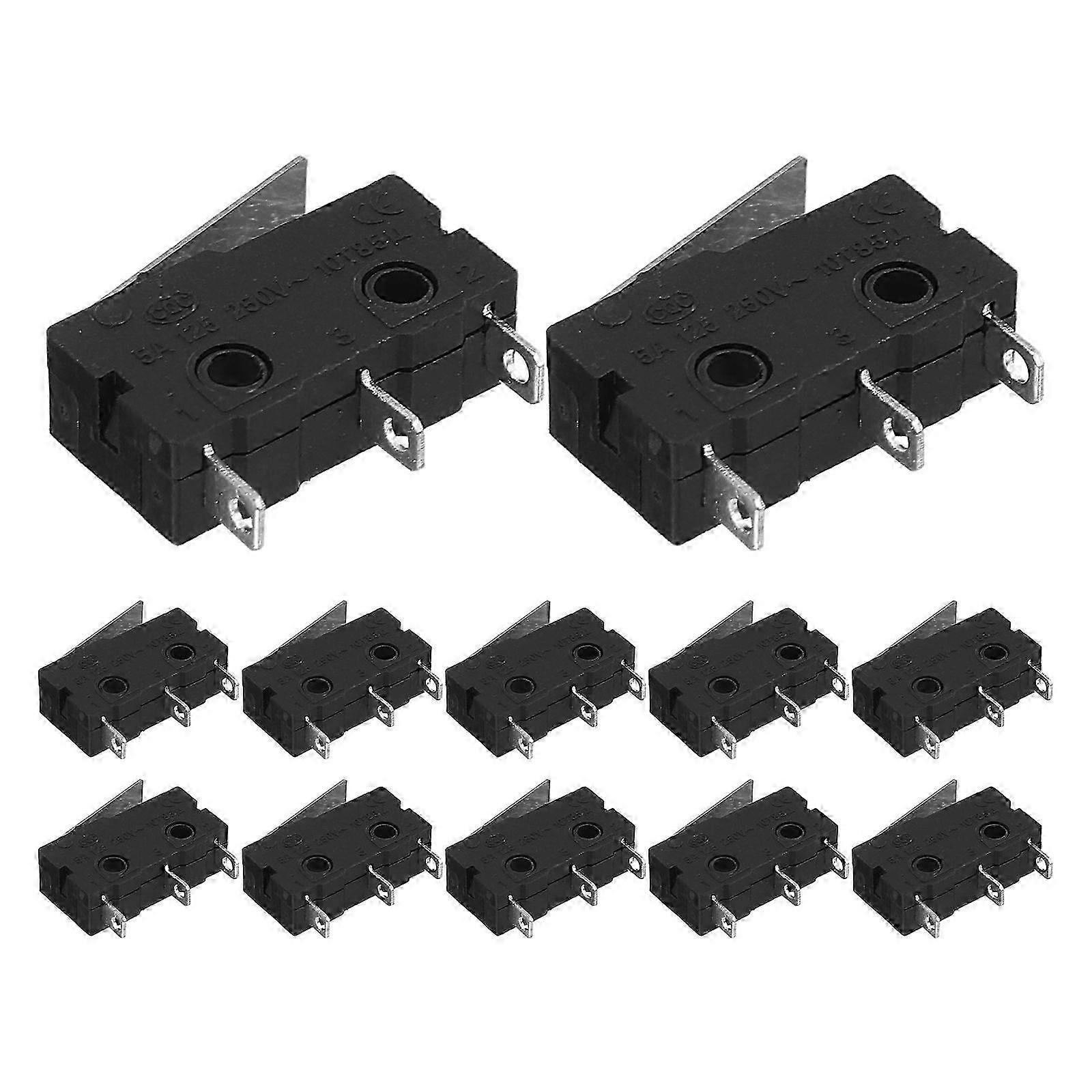 12pcs Waterproof Limit Switch Momentary Push Button Switch with 3 Long Hinge Lever Black Micro Switc