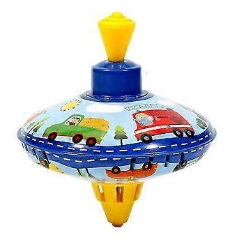 Spinning Tops voor kinderen, metalen zoemende top klassiek speelgoed retro auto boerderij patroon duurzame traditionele spinning tops