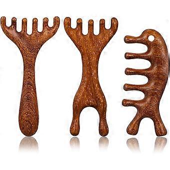 3 Pcs Wooden Scalp Massager,Five Touch Therapy Combs,Sandalwood Gua Sha Comb,Hair Massager