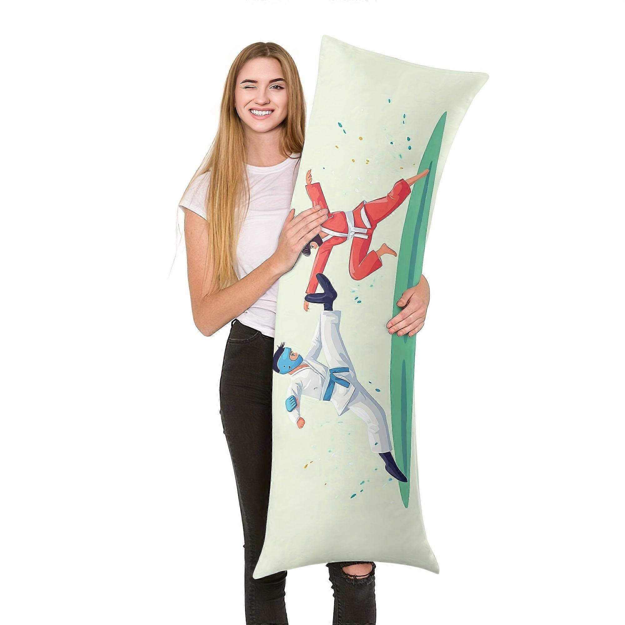 Karate-Inspired Rectangular Pillowcase 50.8x137.16 cm - Double-Sided Print, Machine Washable, Zipper Closure, Polyester,-Basdz
