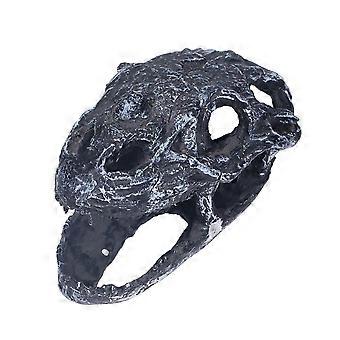 Crâne décoratif en résine pour aquarium (1 pièce, noir)