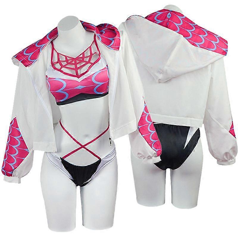 Halloween Superhero Gwen Stacy Cosplay Swimsuit Adult Sexy Women Girls Top Bra Underwear Coat Suit Bikini Party Swimwear Costume Halloween