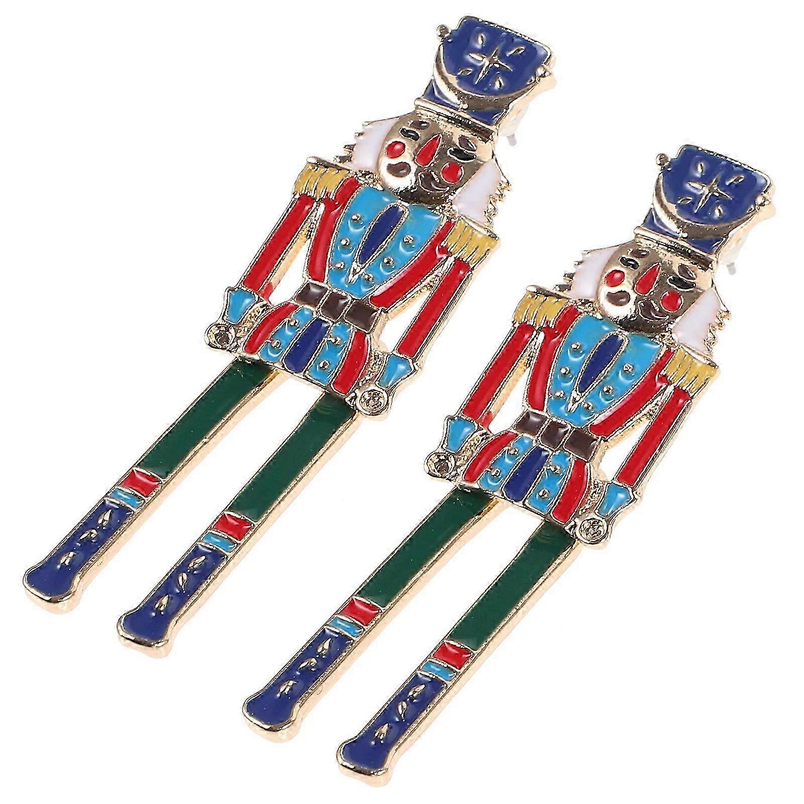 Cute Nutcracker Earrings Statement Ear Studs for Women 1Pair Blue