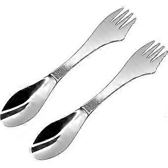 2pcs Edelstahl 3 in 1 Spork Campingbesteck, Messer, Löffel, Gabel Besteck Kombi für Camping, Wandern - Q37