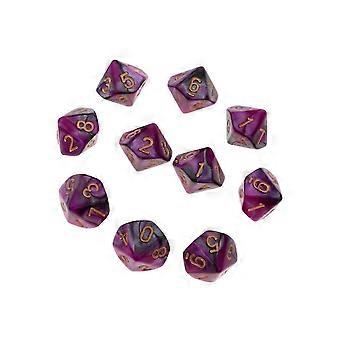 Conjunto de 10 dados de 10 lados, 16 mm, para jogos de tabuleiro e ensino de matemática (roxo + cinza).
