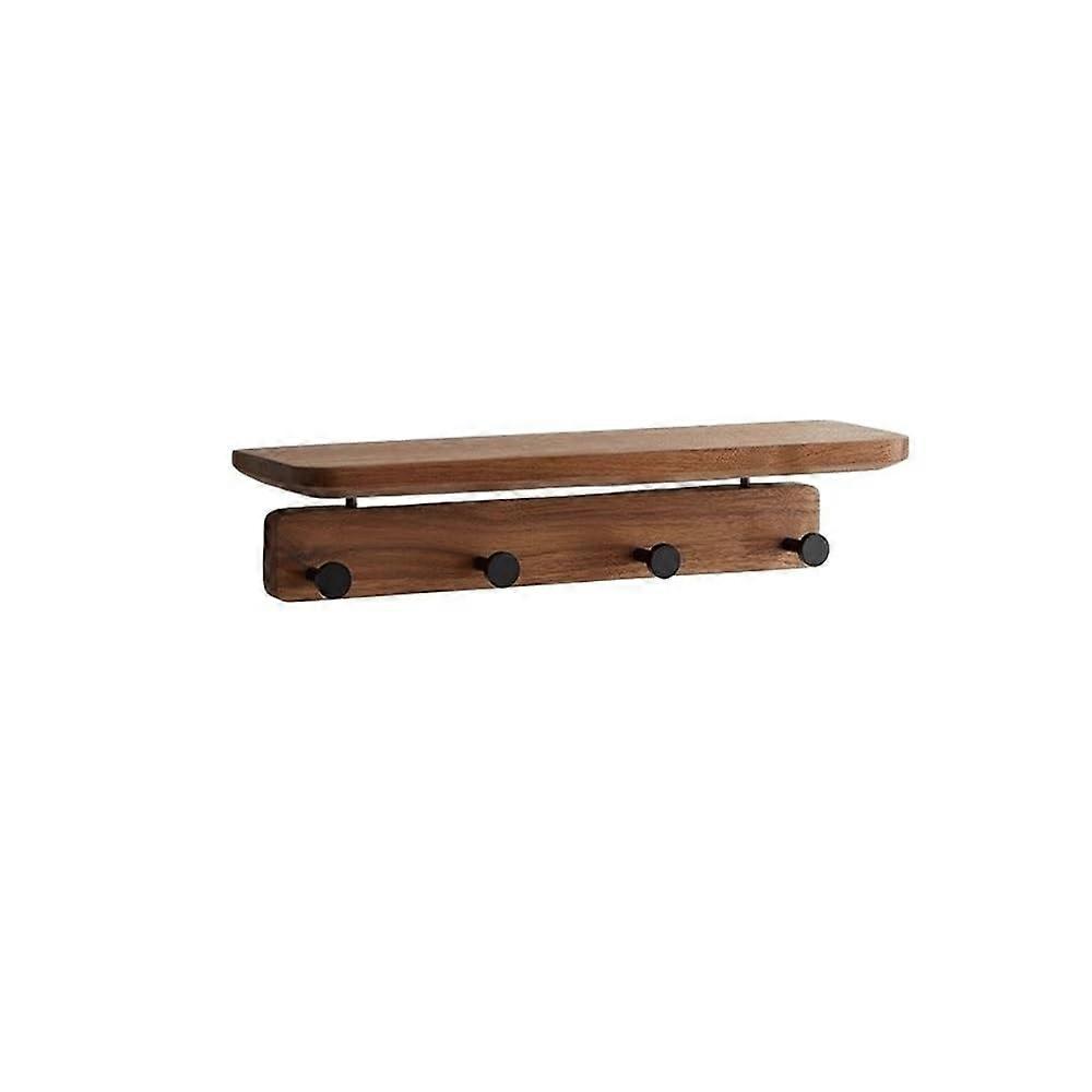 Solid Wood Wall Mounted Coat Rack for Entryway, SpaceSaving NonPerforated Hooks, Small Brown