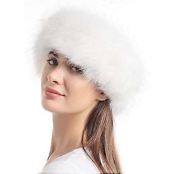 Women's Winter Faux Fur Headband, Elastic Earwarmer White Earmuff With Tips.C7