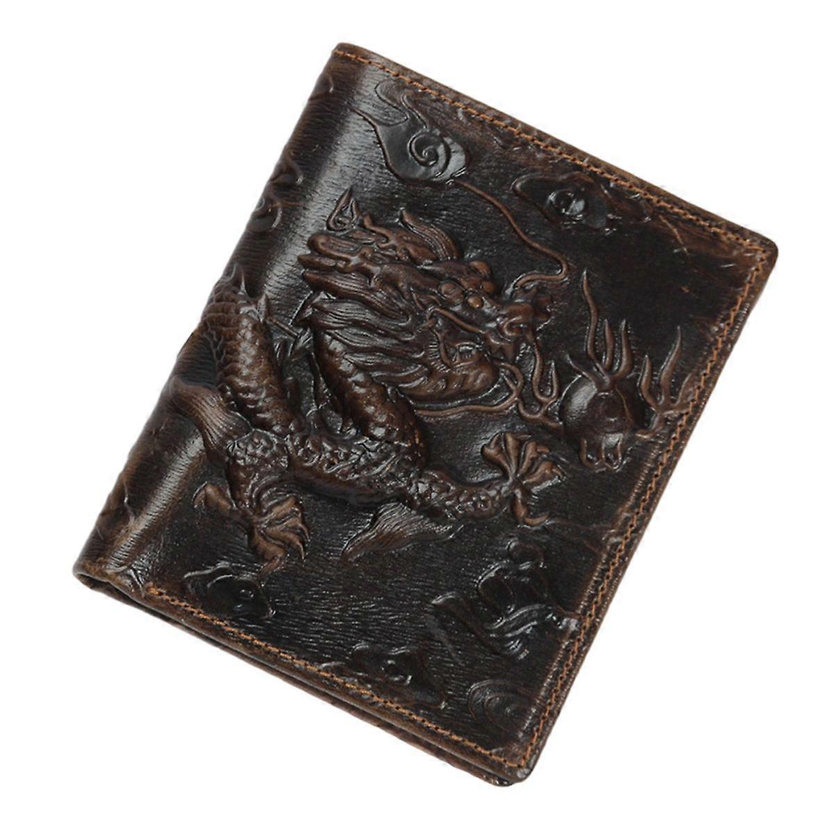 Leather Wallet Bifold Wallet with Dragon Pattern