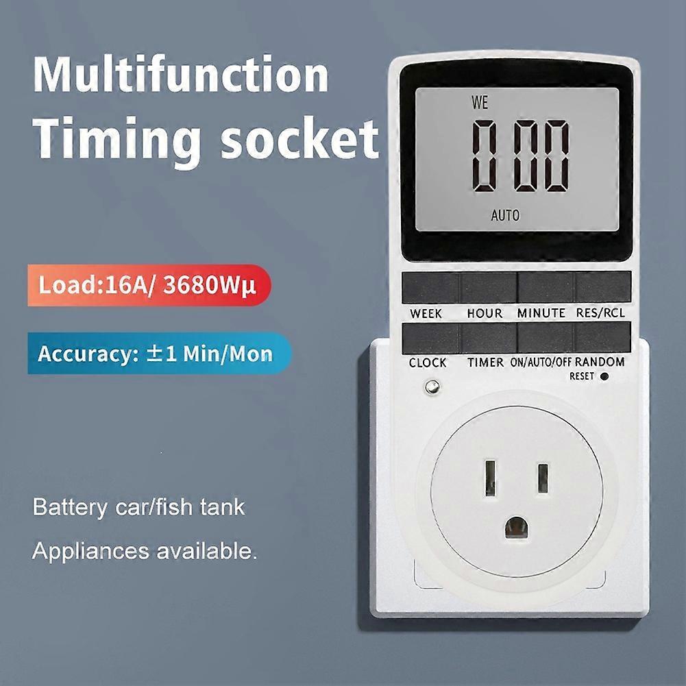 Electronic Digital Timer Kitchen Timer Socket Outlet 12/24 Hour Cyclic Outlet Programmable Timing US Plug
