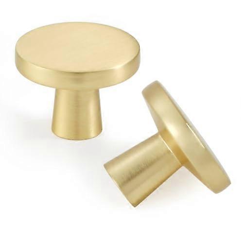 10 Pack Brushed Brass Cabinet Knobs 11/4 Inch Round Solid Zinc Drawer Pulls for Kitchen, Dresser, Bathroom
